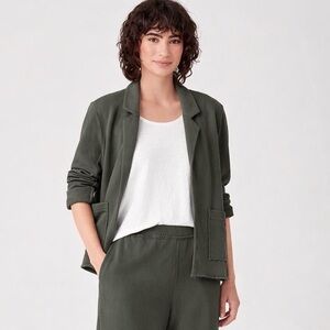 EILEEN FISHER NWT M Lightweight Organic Cotton Terry Blazer in Grove Green Gray